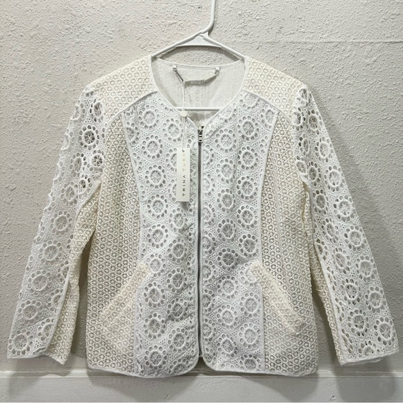 Trina Turk Ivory & White Eyelet Lace Zip-up Jacket NWT Size 6 - Picture 1 of 5